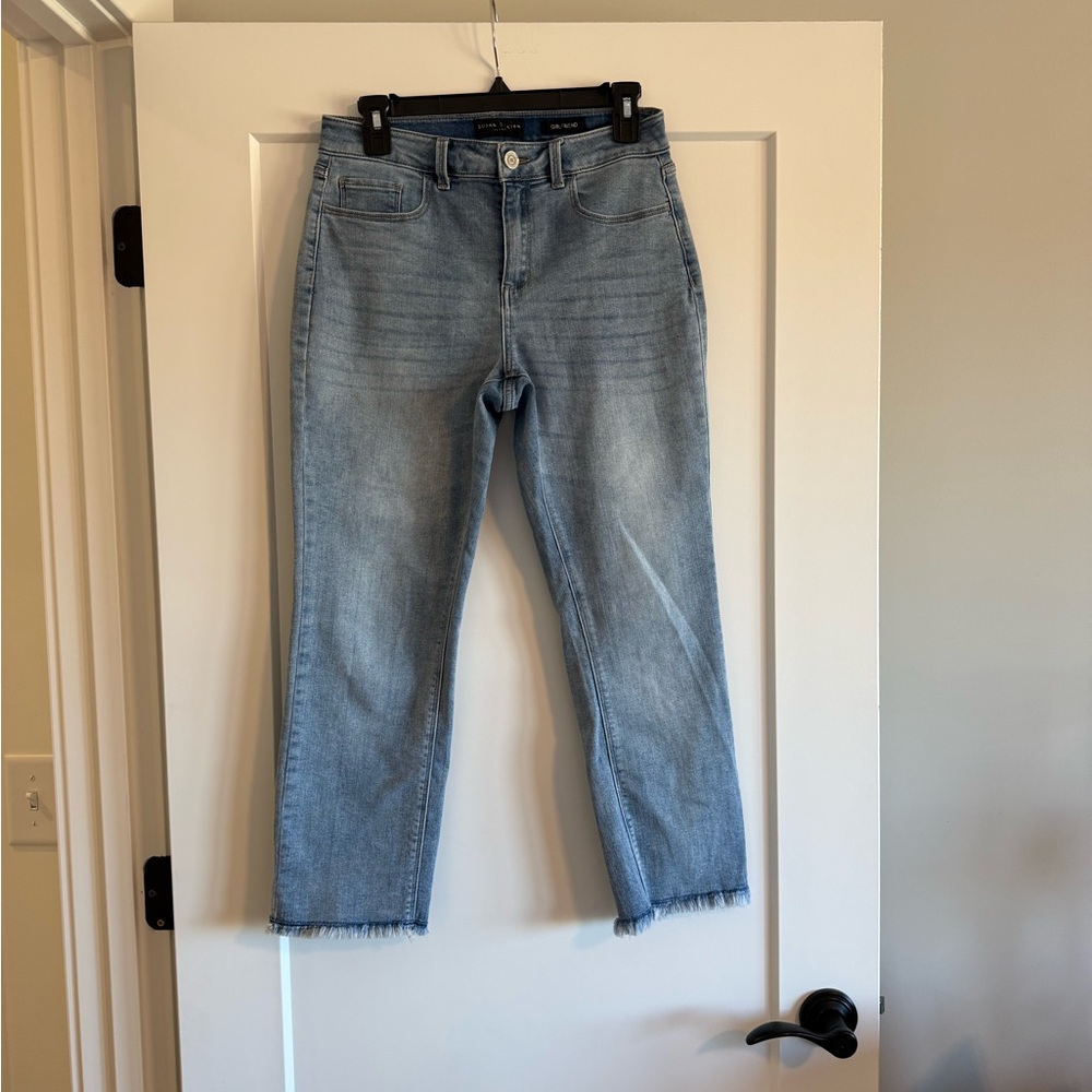 Susan Graver Denim Cropped Jeans with Frayed Hem Size 4P